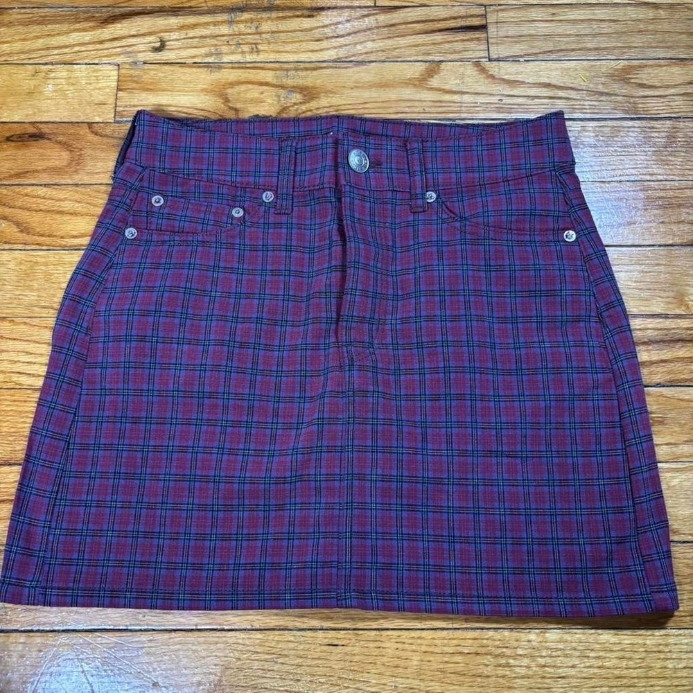 American Eagle size 2 red plaid high rise mini skirt - Picture 1 of 7